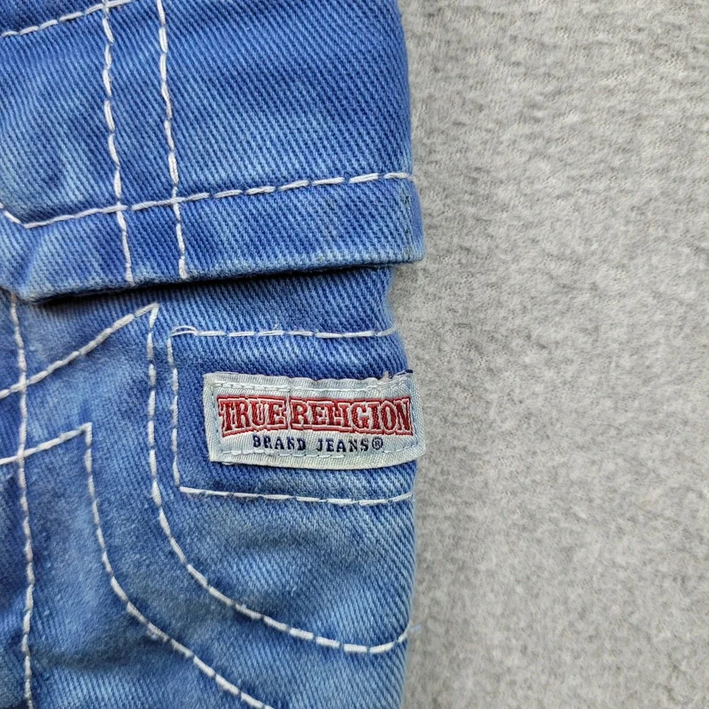 True Religion Cargo Pants Mens 38x32 Blue Acid Wash Baggy Y2K Streetwear